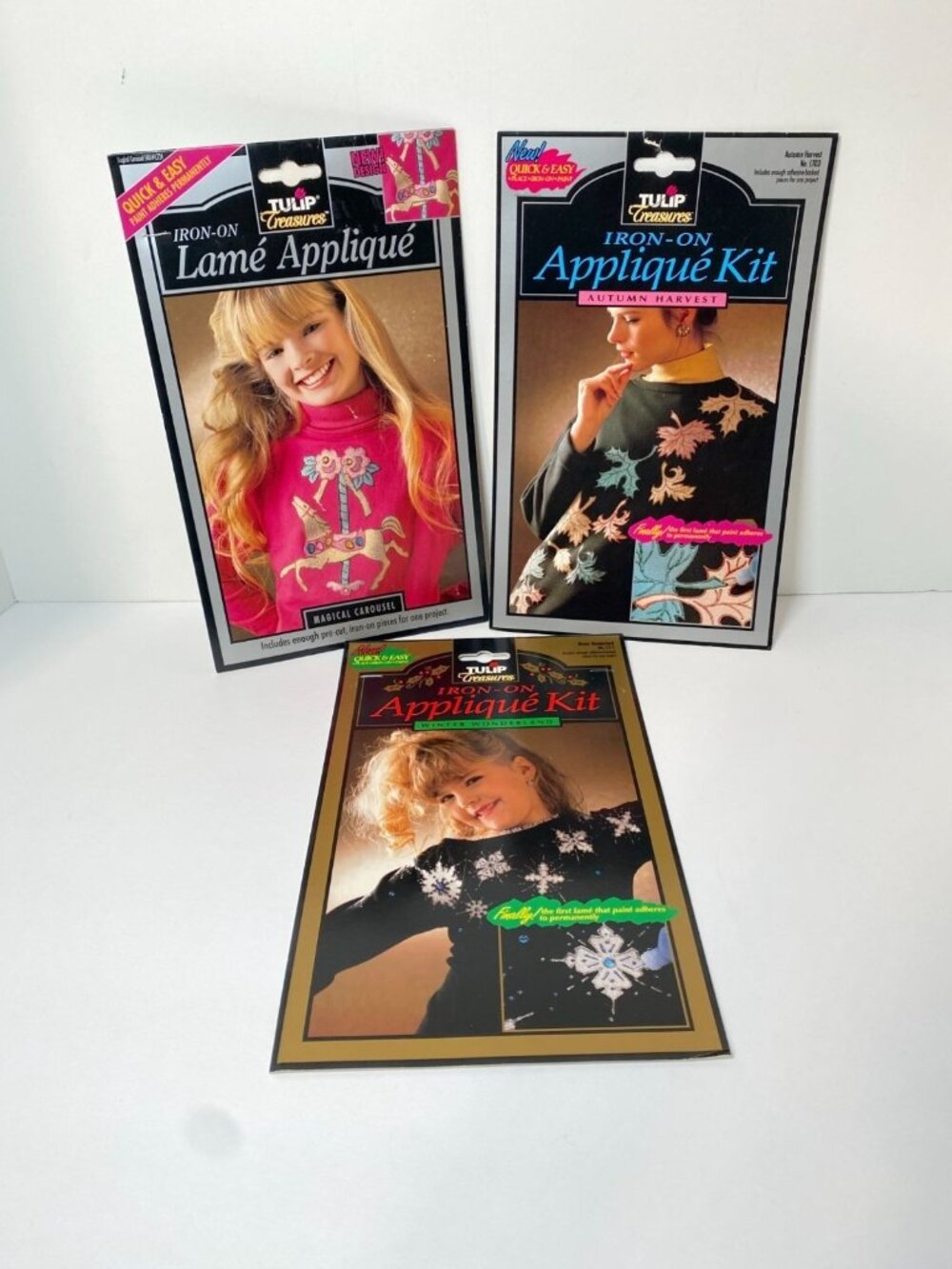 Tulip Treasures Iron On Appliqué Kits 90s Autumn Leaves Snowflakes Carousel